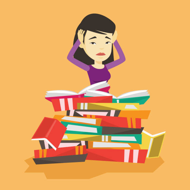 istock Student sitting in huge pile of books 646970234