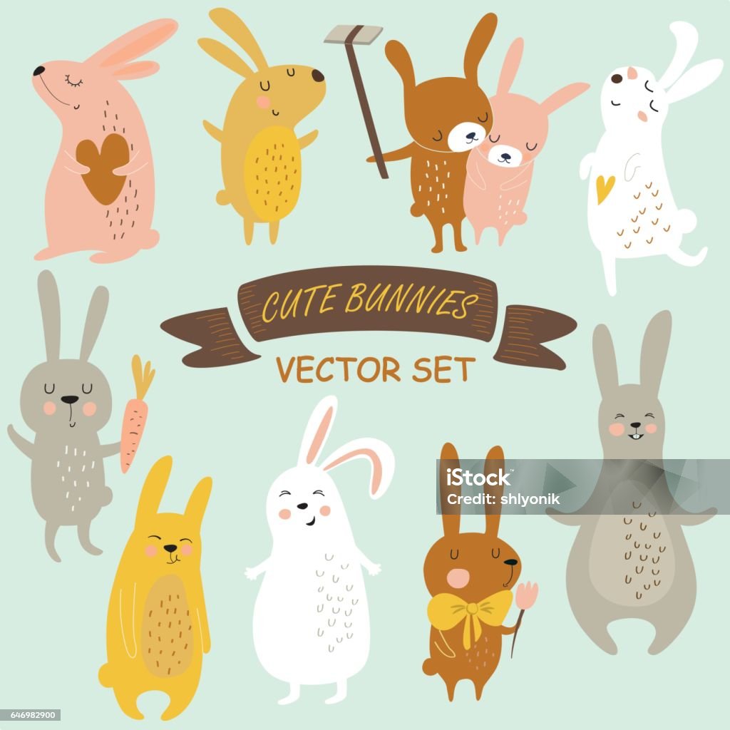 bunniesvectorset - arte vectorial de Conejo - Animal libre de derechos