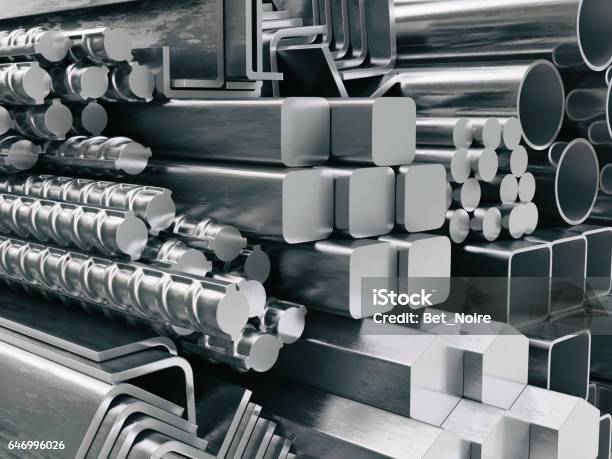 Metal Profiles And Tubes Different Stainless Steel Products Stock Photo - Download Image Now