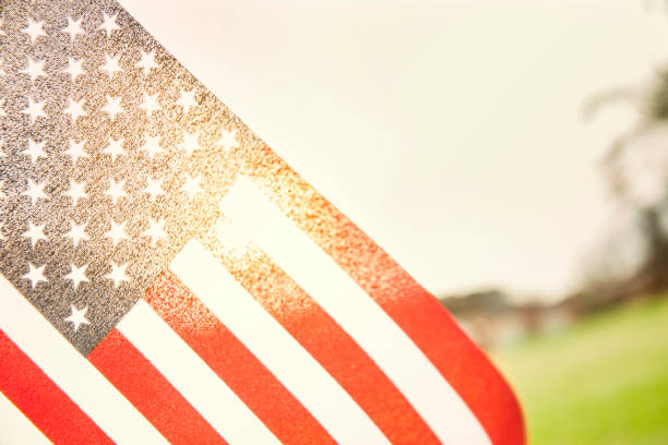 istock USA flag flies in afternoon sun in open meadow. 646996232