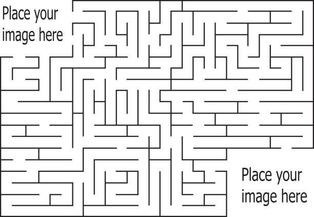 rechteck-labyrinth mit eingang und ausgang. puzzle spiel labyrinth - labyrinth stock-grafiken, -clipart, -cartoons und -symbole