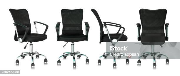 Set Of Black Office Chair Isolated On White Background Stock Photo - Download Image Now