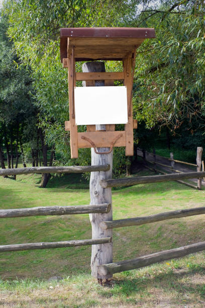 istock Forest wooden bulletin notice  board  sign with empty area 647000578