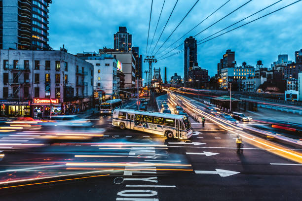 Sunset view at Queensboro Bridge Midtown Manhattan.
