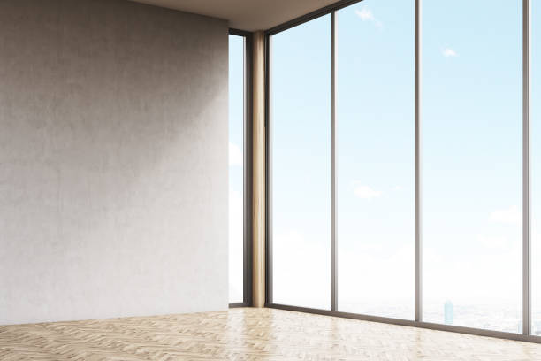 istock Corner of empty room with gray walls 647007712