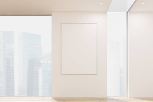 istock Close up of a vertical poster in white office 647009204