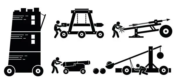 Vector illustration of Medieval siege weapons from the middle age battle war.