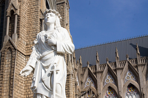 A large, Catholic church in Mysore, India. Constructed in Gothic style, a stark contrast to nearby architecture.