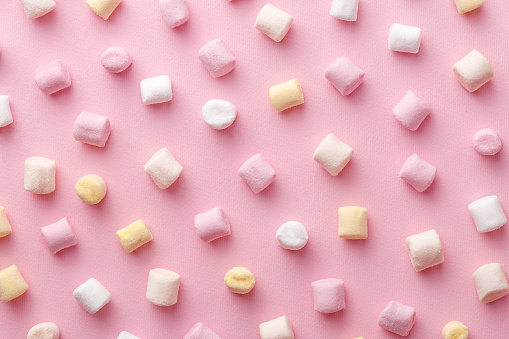 Colorful marshmallows pattern. Top view
