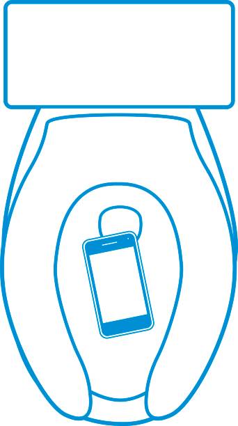 ilustraciones, imágenes clip art, dibujos animados e iconos de stock de teléfono inteligente en inodoro - water drop