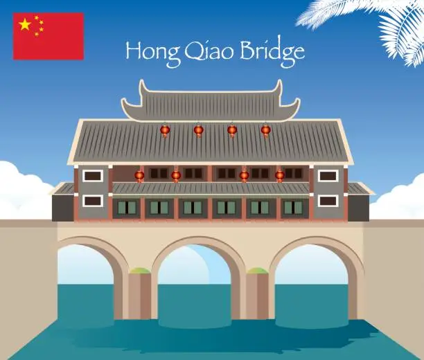 Vector illustration of Hong Qiao Bridge