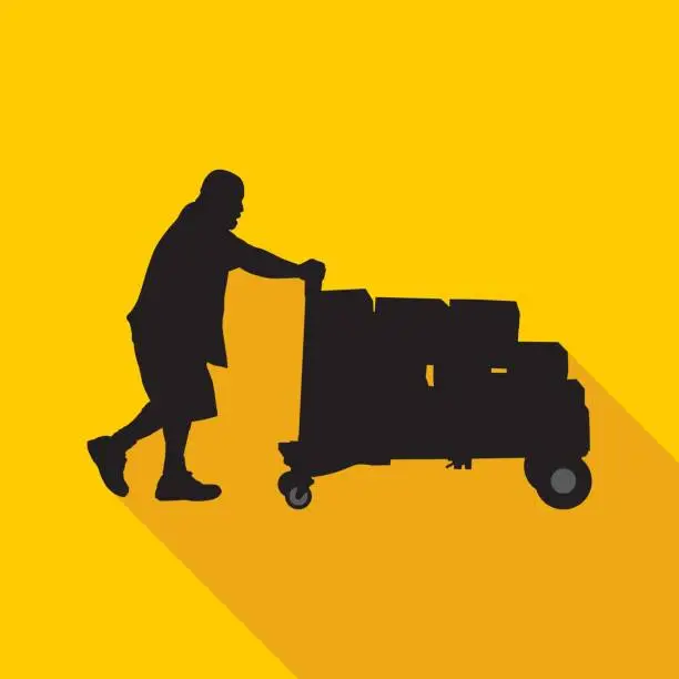 Vector illustration of Man Pushing Cart Icon
