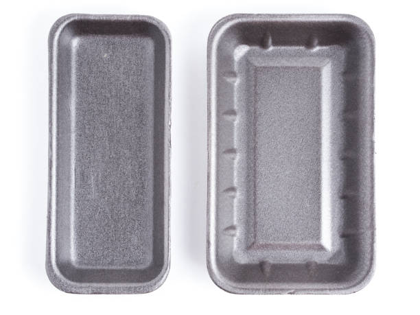 istock Two black empty food tray isolated on white background 647043392