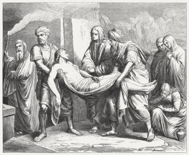 Burial of Christ, by Mathias Schmid (Austrian painter), published 1865 Burial of Christ. Wood engraving after a painting by Mathias Schmid (Austrian painter, 1835 - 1923), published in 1865. place of burial stock pictures, royalty-free photos & images