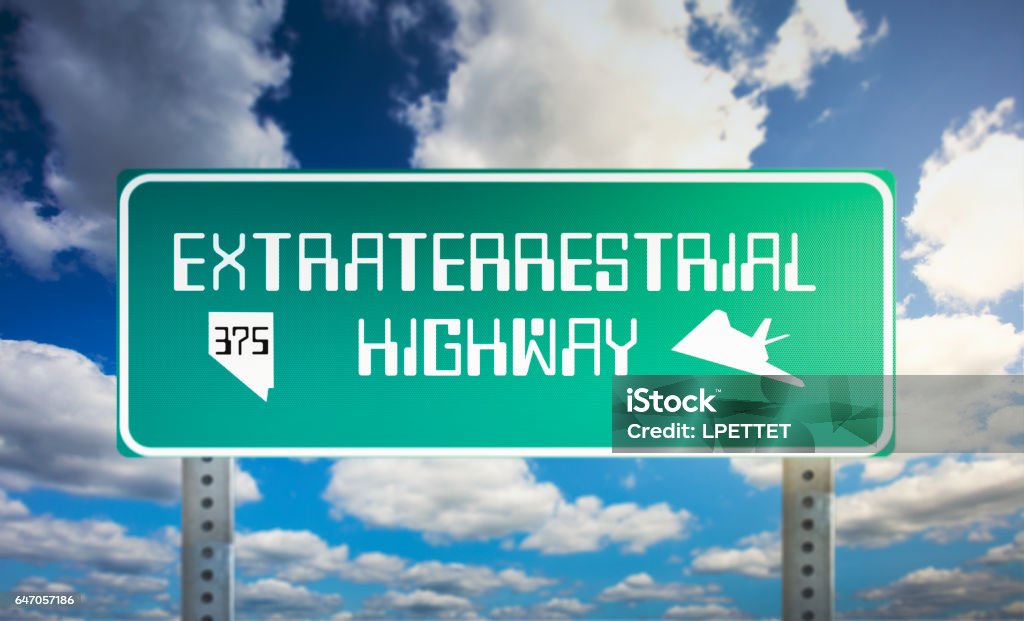 ET Highway Sign A stock image of the Extraterrestrial Highway sign in Nevada, USA. Highway 375 close to Area 51, not far from Las Vegas, Nevada. Route 375 Stock Photo