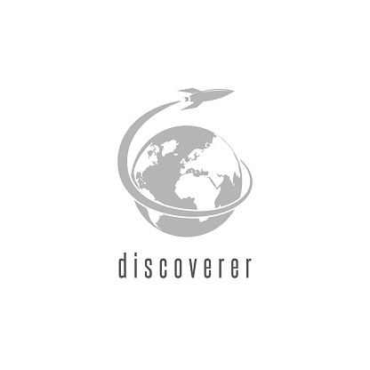 Rocket logo world discovery space shuttle spaceship, International Day Human Space Flight emblem