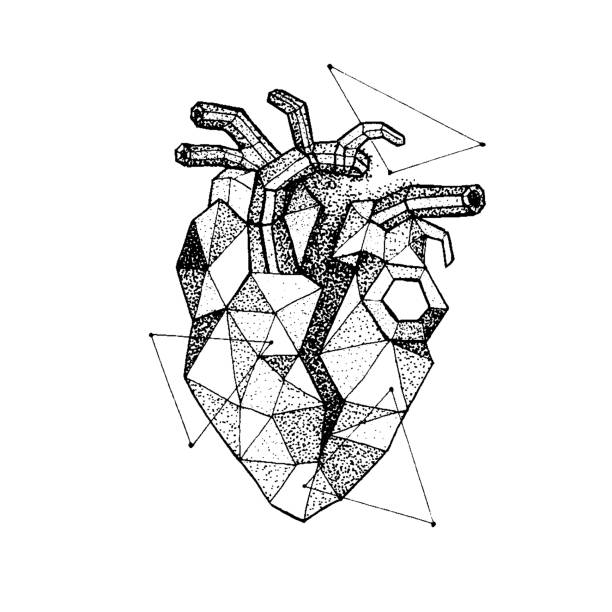 Dotwork Polygonal Broken Heart Dotwork Polygonal Broken Heart. Vector Illustration of Hipster Style T-shirt Design. Love Tattoo Hand Drawn Sketch. divorce patterns stock illustrations