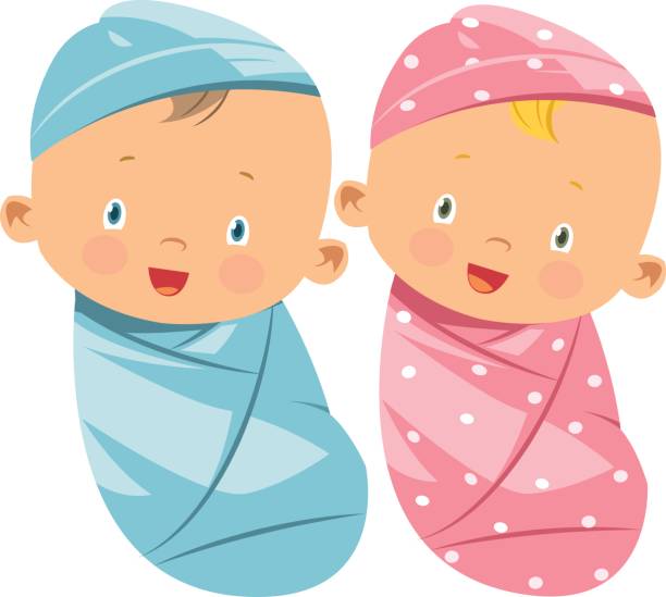 産着 - people child twin smiling点のイラスト素材／クリップアート素材／マンガ素材／アイコン素材