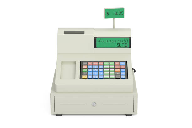 istock cash register closeup , 3D rendering isolated on white background 647072048
