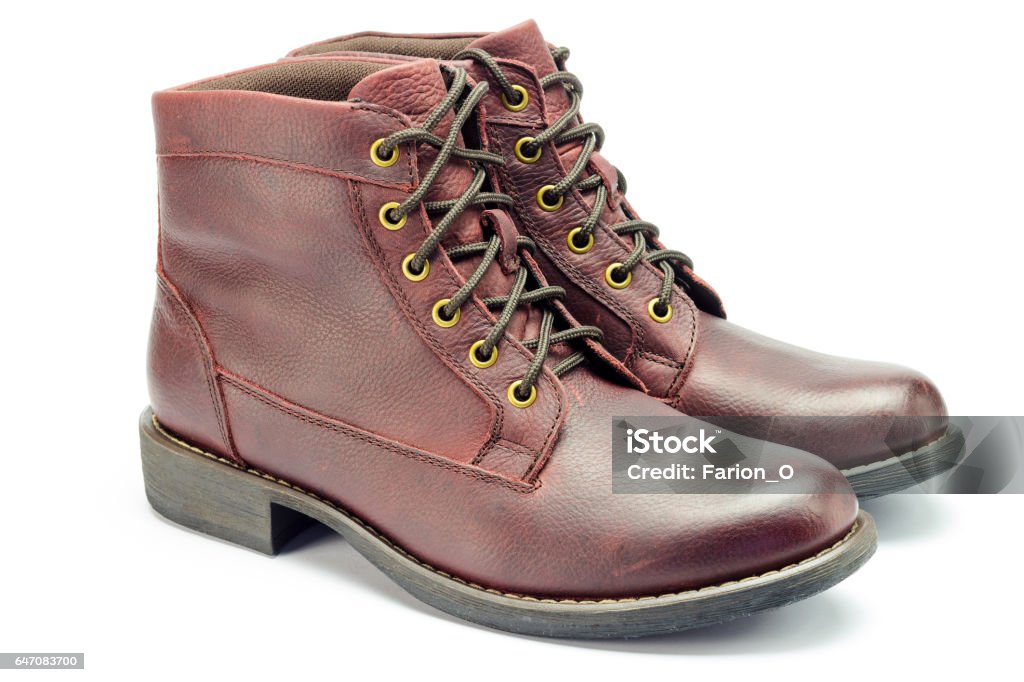 Stylish Brown Leather Boots For Men Isolated On White Background Stock ...