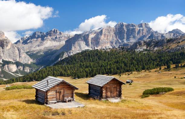 istock wooden small cabin in dolomities alps mountains 647110216