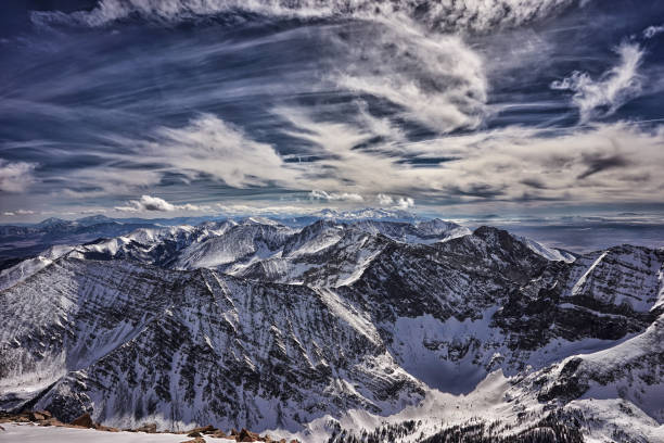 Beautiful high altitude alpine landscape with snow capped peaks, Rocky Mountains, Colorado