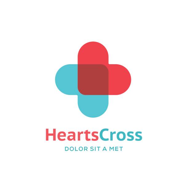 крест или плюс значок с сердцами - religious symbol cross shape cross abstract stock illustrations