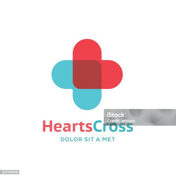 Cross Or Plus Icon With Hearts Stock Illustration - Download Image Now - Healthcare And Medicine, Plus Sign, Religious Cross
