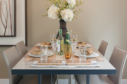 table set on dining table, interior design