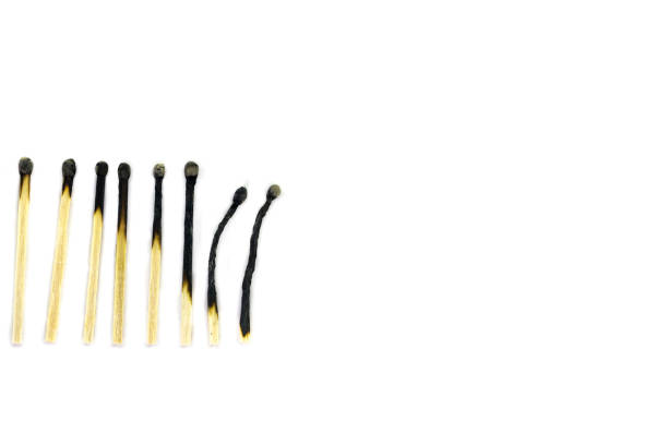 istock Set of burnt match at different stages on white background 647140630