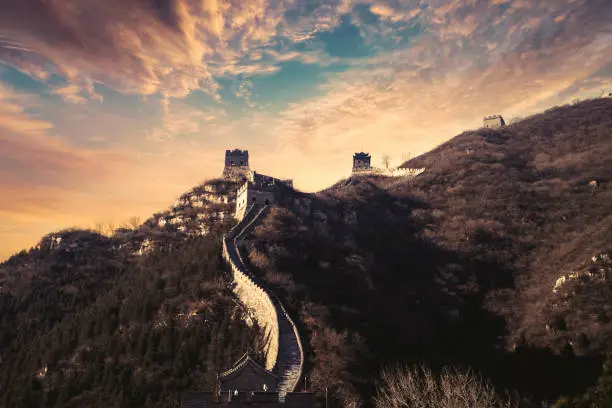 Picture of the Great Wall of China with beautiful twilight sky in Beijing
