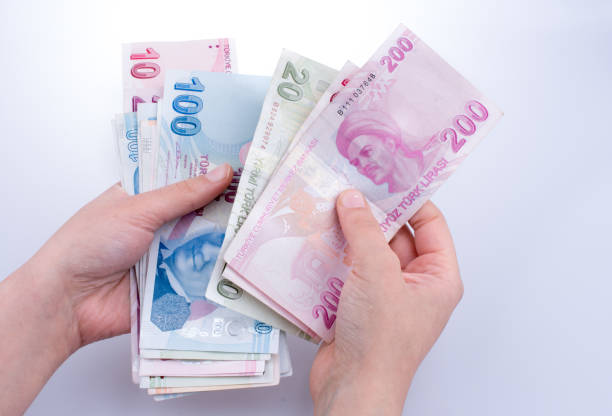 istock Hand holding Turksh Lira banknotes  in hand 647148892