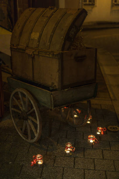 istock Local candle light decoration outside on a street 647156998