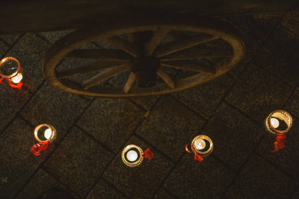 istock Top view of candle lights decoration 647157020