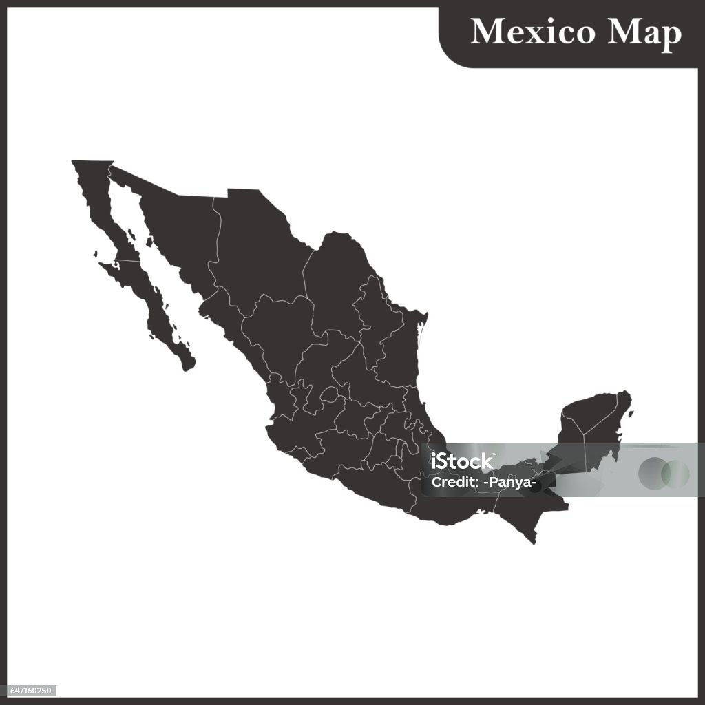 Basic RGB The detailed map of the Mexico with regions Abstract stock vector