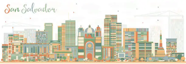 Vector illustration of Abstract San Salvador Skyline with Color Buildings.