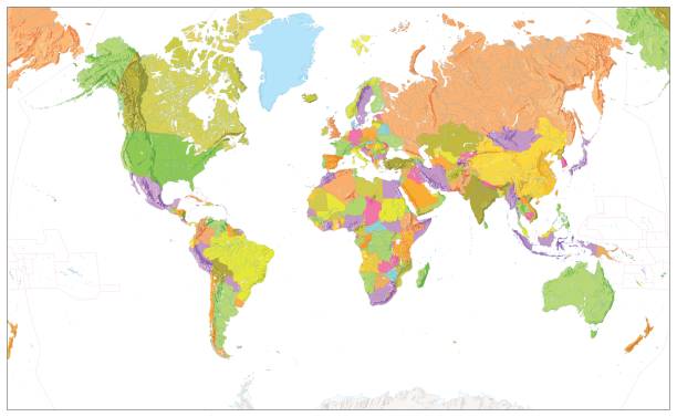 istock Physical World Map in colors of political World Map isolated on white 647178912