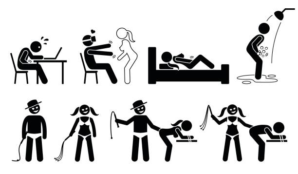 ilustrações de stock, clip art, desenhos animados e ícones de masturbation, virtual reality for sex, bdsm, and sexual maniac. - sex