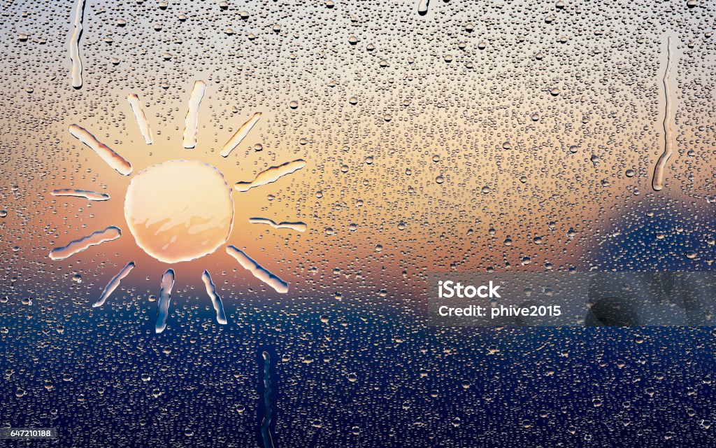 Water drop forming a sun Water drop forming a sun - 3D Rendering Rain Stock Photo