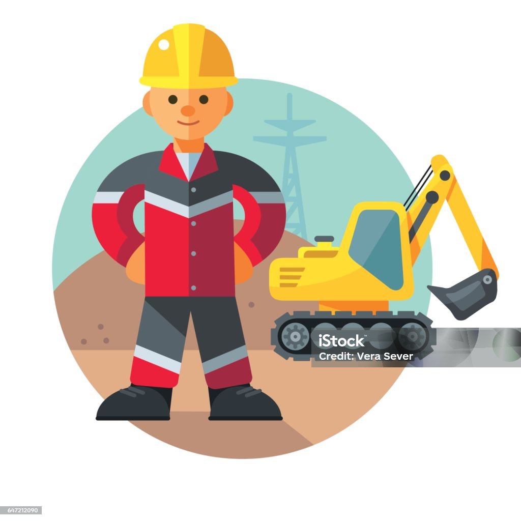 Young Excavator Operator Next To The Excavator Stock Illustration -  Download Image Now - Adult, Blue-collar Worker, Bulldozer - iStock