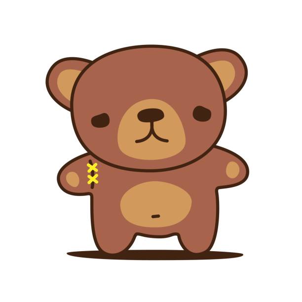 Sad kawaii teddy bear. Sad kawaii teddy bear with sewn paw. Vector illustration. sad kawaii teddy bear stock illustrations