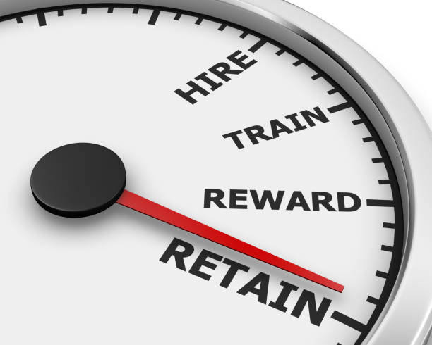 metre Hire Train Reward Retain words on a speedometer to illustrate human resources best practices processes for new employees 3d rendering retain stock pictures, royalty-free photos & images