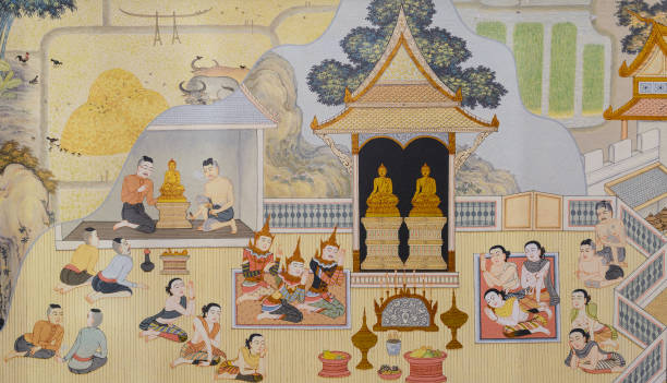 istock Buddhist temple mural painting 647218232