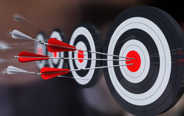 istock Target the bow and arrow, hit the target, get success 647218530