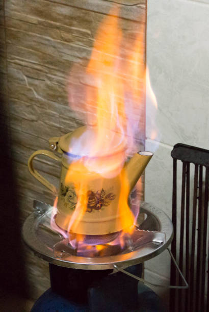 istock Burning kettle on gas stove 647225228