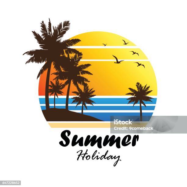 Vetores de O Verão e mais imagens de Logotipo - Logotipo, Praia, Palmeira