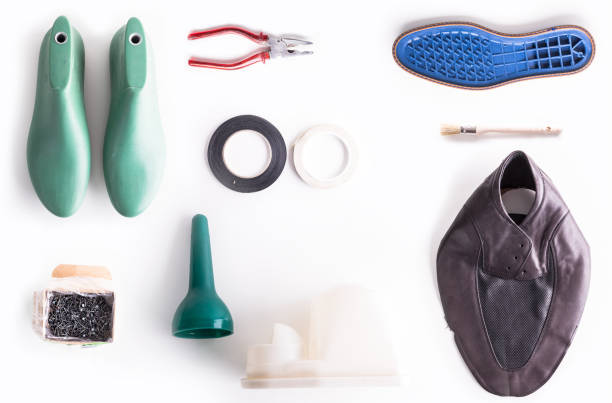 istock Flat lay shot of shoe making tools. 647243362