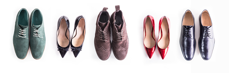Flat lay shot of shoes for man and woman