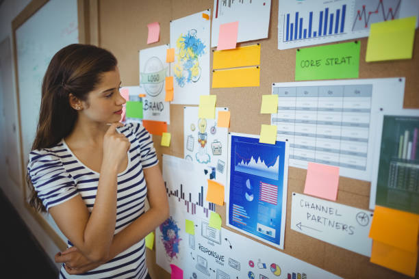 istock Female executive looking at bulletin board 647246002