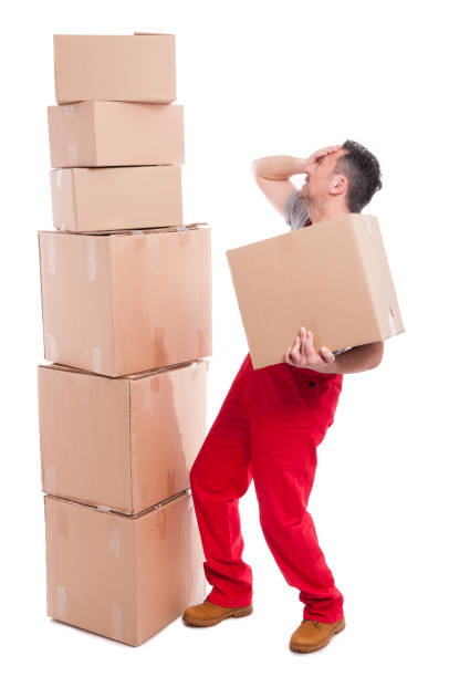 istock Full body of mover guy making face palm gesture 647246016